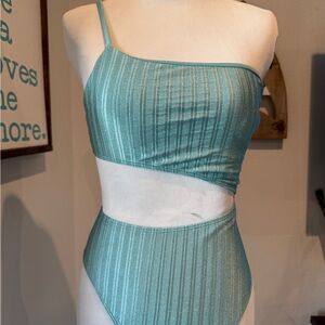 O'Neill Shimmery Aqua Ribbed One-Shoulder Swimsuit One Piece